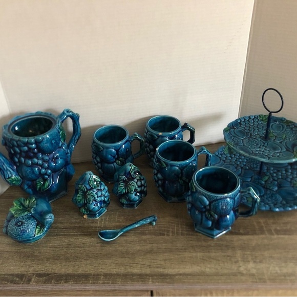 Vtg Inarco Mood Indigo Blue Dish Set - Picture 1 of 10